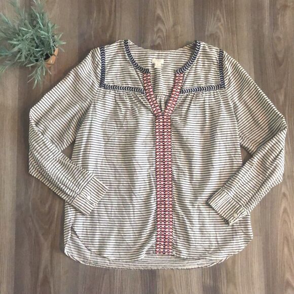 J.CREW 100% COTTON PULLOVER LIGHTWEIGHT BLOUSE RED WHITE AND BLUE SIZE SMALL - Picture 3 of 8